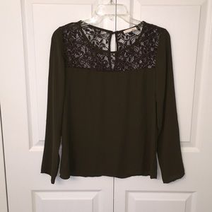 Dark Green Long sleeve Blouse, Size Small